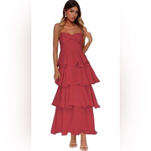 Tiered Ruffle Evening Bridesmaids Dress